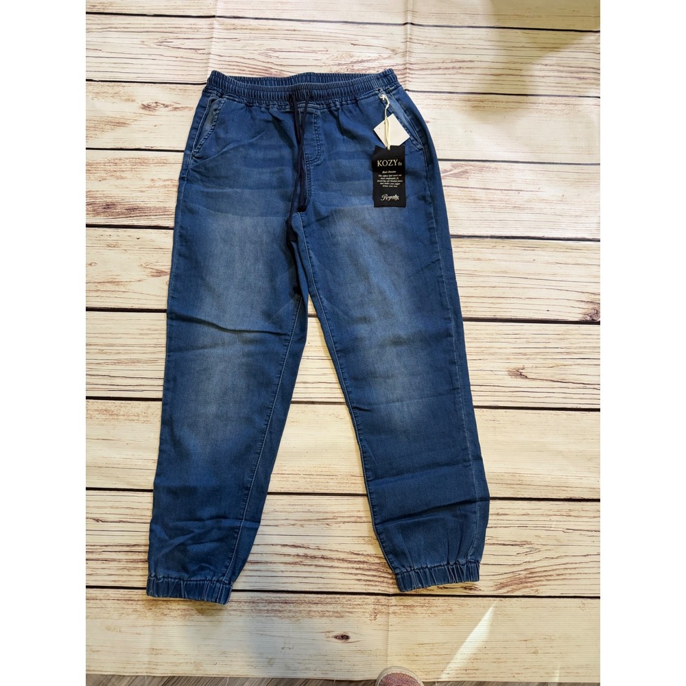 Royalty for Me Kozy Fit Knit Denim Joggers Medium Wash Blue Womens Small NWT